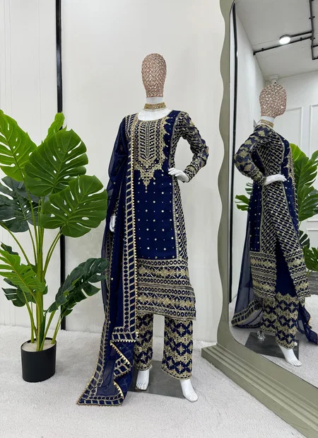 RTC 5785 Faux Gorgette With Thread With Sequnce Work Top With Pant Dupatta Wholesale Suppliers In Mumbai